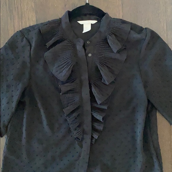 H&M Black Polka Dot Sheer Blouse W/ Ruffles🖤 - Picture 2 of 4